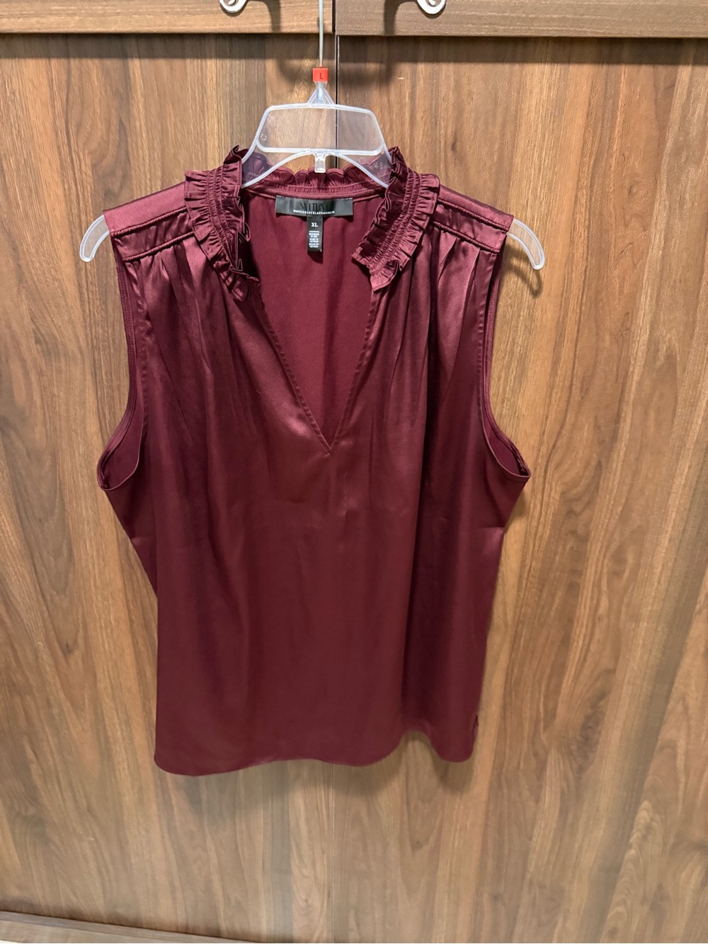 WHBM Sleeveless Ruffle-Neck Satin Top, Size XL